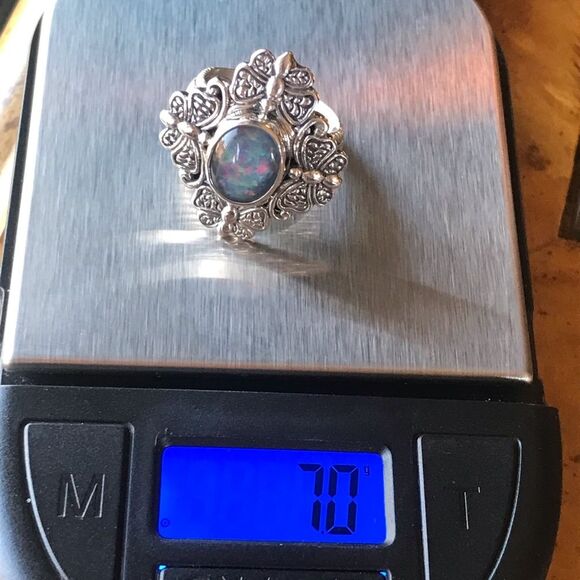 Australian Blue Opal Sterling Silver Ring Size 7 - Picture 7 of 8